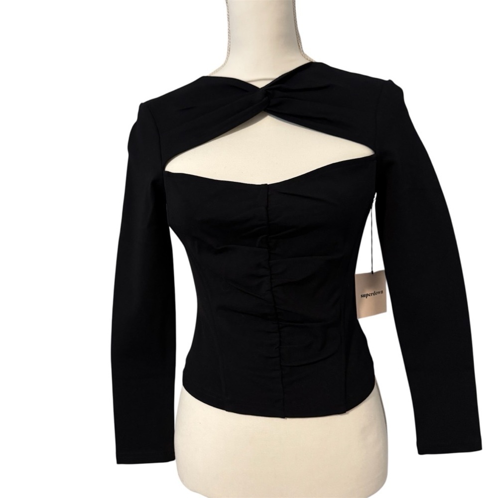Superdown Black Cutout Long Sleeve Blouse